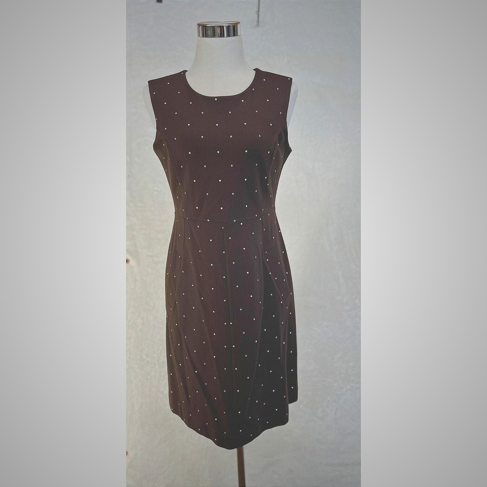 Lands End Sleeveless Pencil Sheath Dress Pockets Womens Size 6 Brown Polka Dots